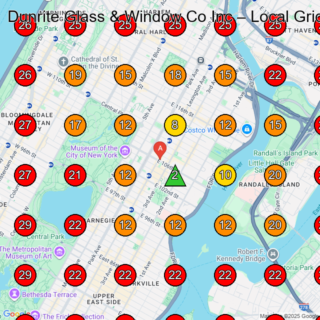 Dunrite Glass & Window Co Inc GeoGrid visibility map for Glass & Mirror Shop in Long Island City